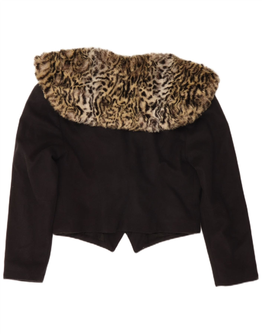 Vintage Dame Crop Blazer Jacket UK 14 Medium Black Animal Print