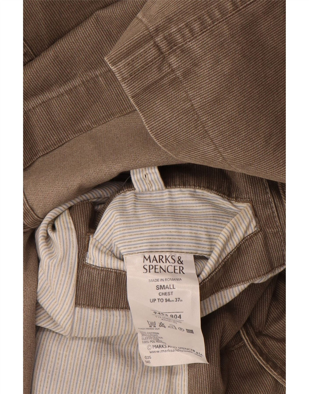 Marks & Spencer Herre 3-knaps blazerjakke UK 36 Small Khaki Pinstripe