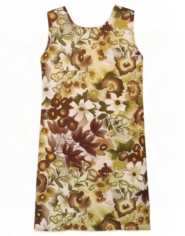 Vintage Dame Ærmeløs Skift Kjole UK 14 Medium Green Floral