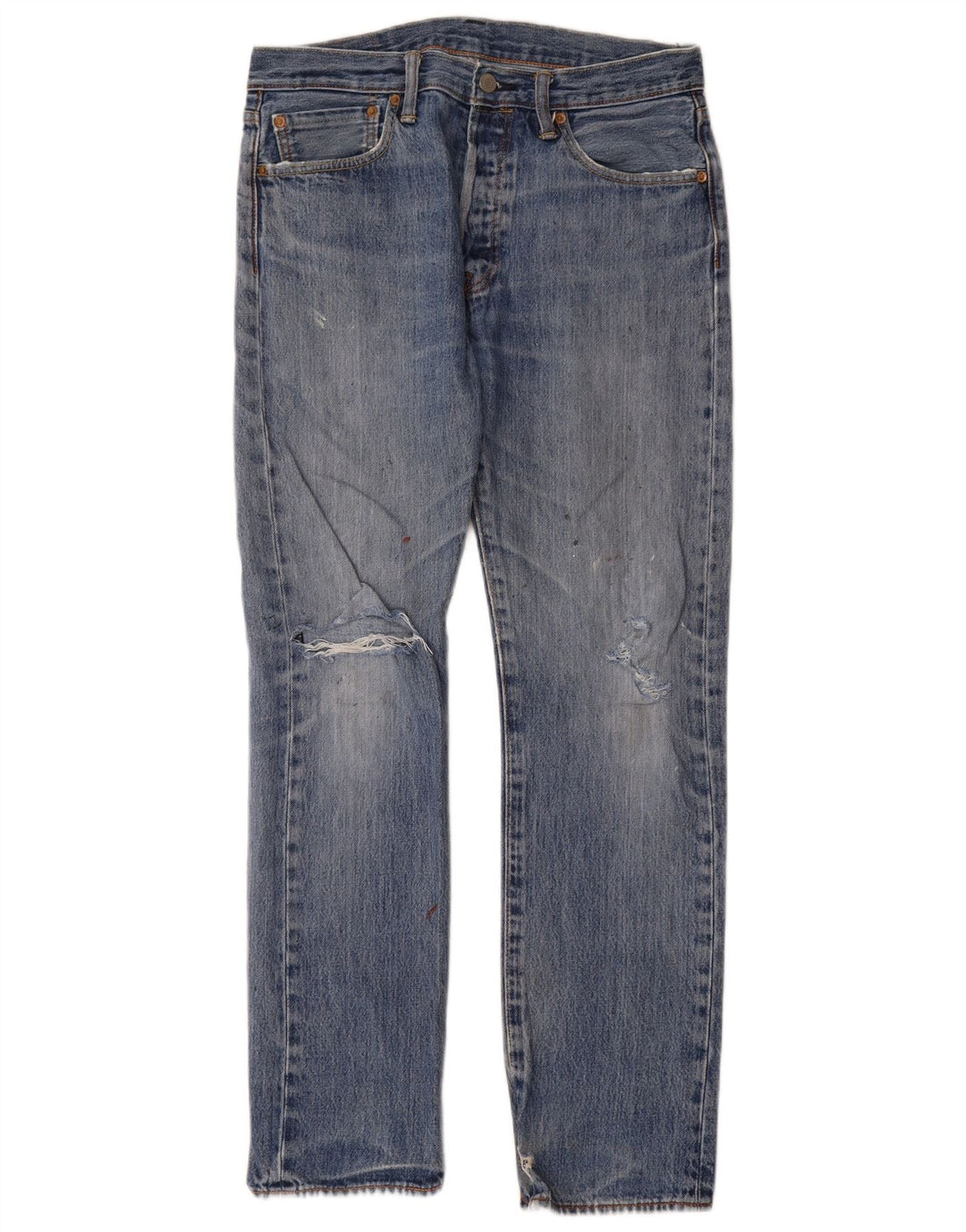Levi's Herre 501 Distressed Straight Jeans W32 L32 Blå Bomuld
