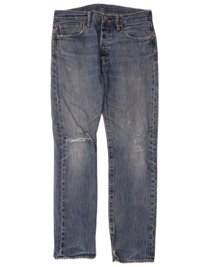 Levi's Herre 501 Distressed Straight Jeans W32 L32 Blå Bomuld