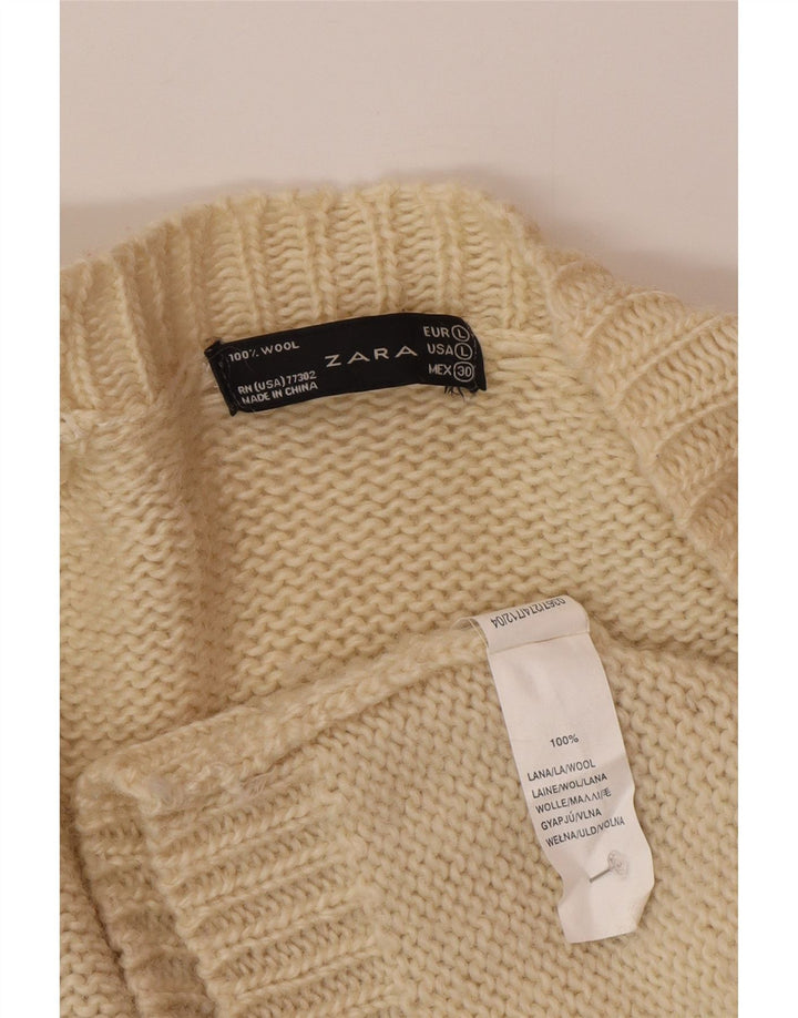Zara Dame Cardigan Sweater UK 14 Large Off White Uld