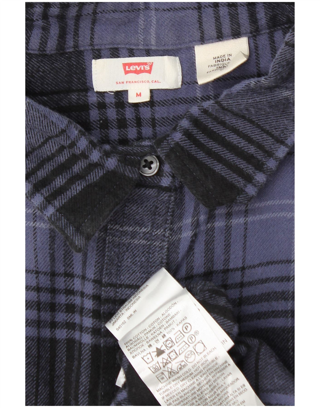 Levi's Dame Oversized Flanelskjorte UK 14 Medium Navyblå Plaid Bomuld