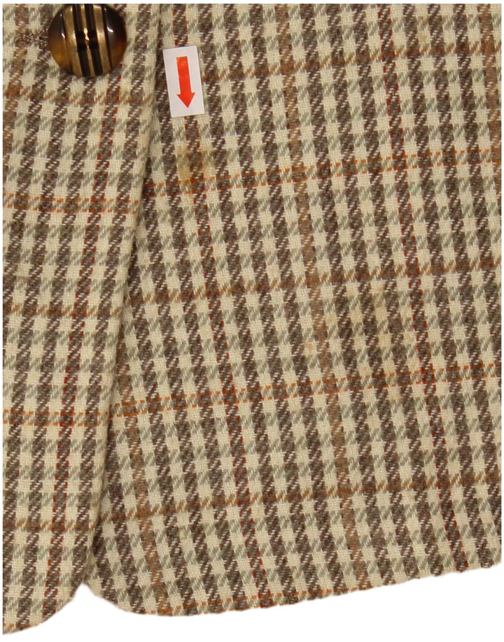 Vintage Dame 2-knaps blazerjakke IT 46 Stor Khaki Gingham Wool