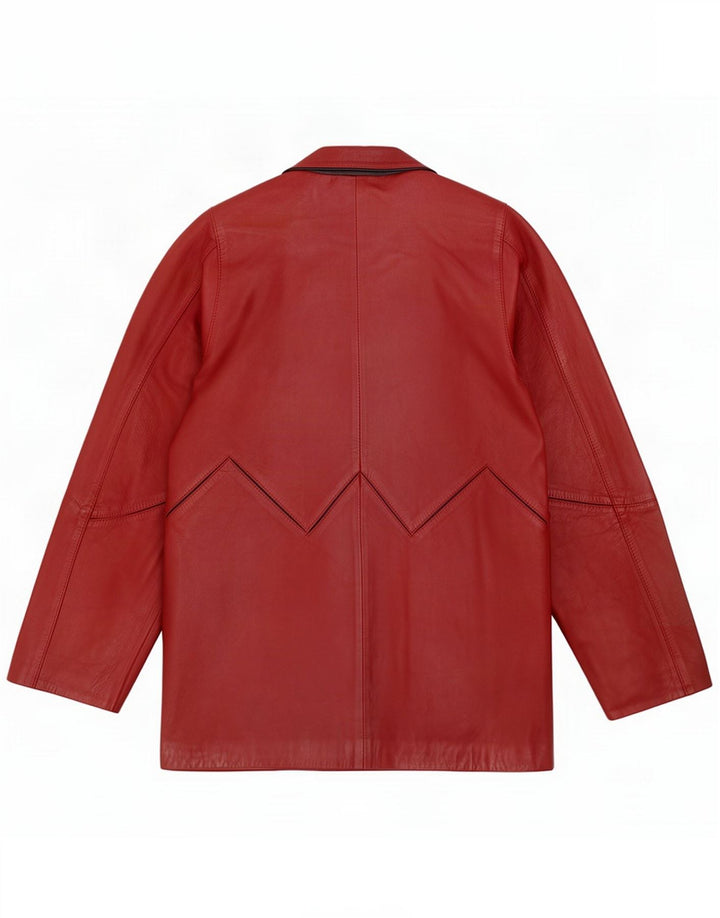 Vintage Dame Læderfrakke IT 42 Medium Burgundy Colourblock