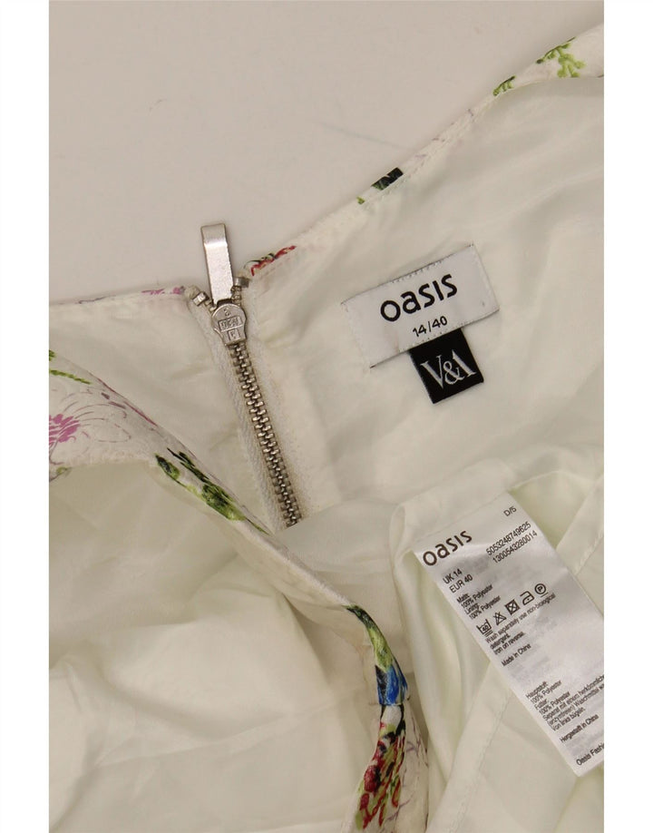 Oasis Dame Ærmeløs Swing Dress UK 14 Medium White Floral Polyester