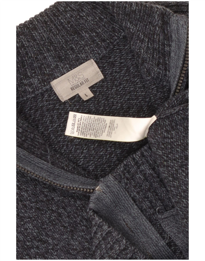 MARKS & SPENCER Herre Regular Fit Cardigan Sweater Stor Marineblå Flecked