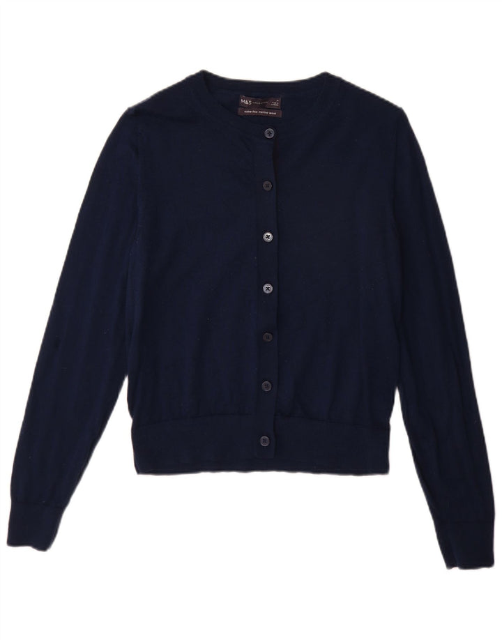 Marks & Spencer Dame Cardigan Sweater UK 14 Medium Navy Blue Merino Wool