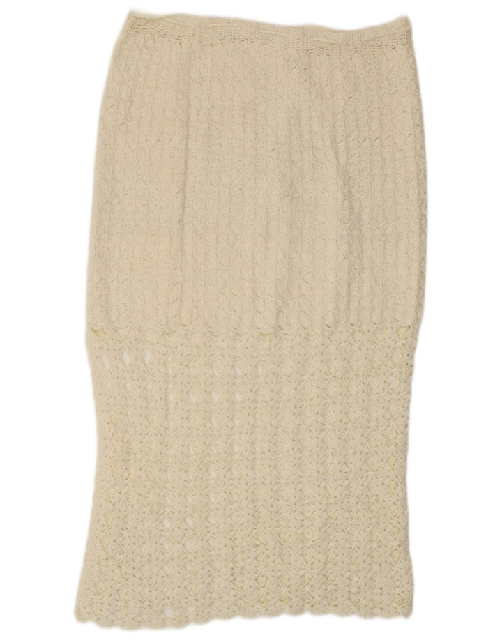 VINTAGE hæklet midi-nederdel til kvinder W32 Large White