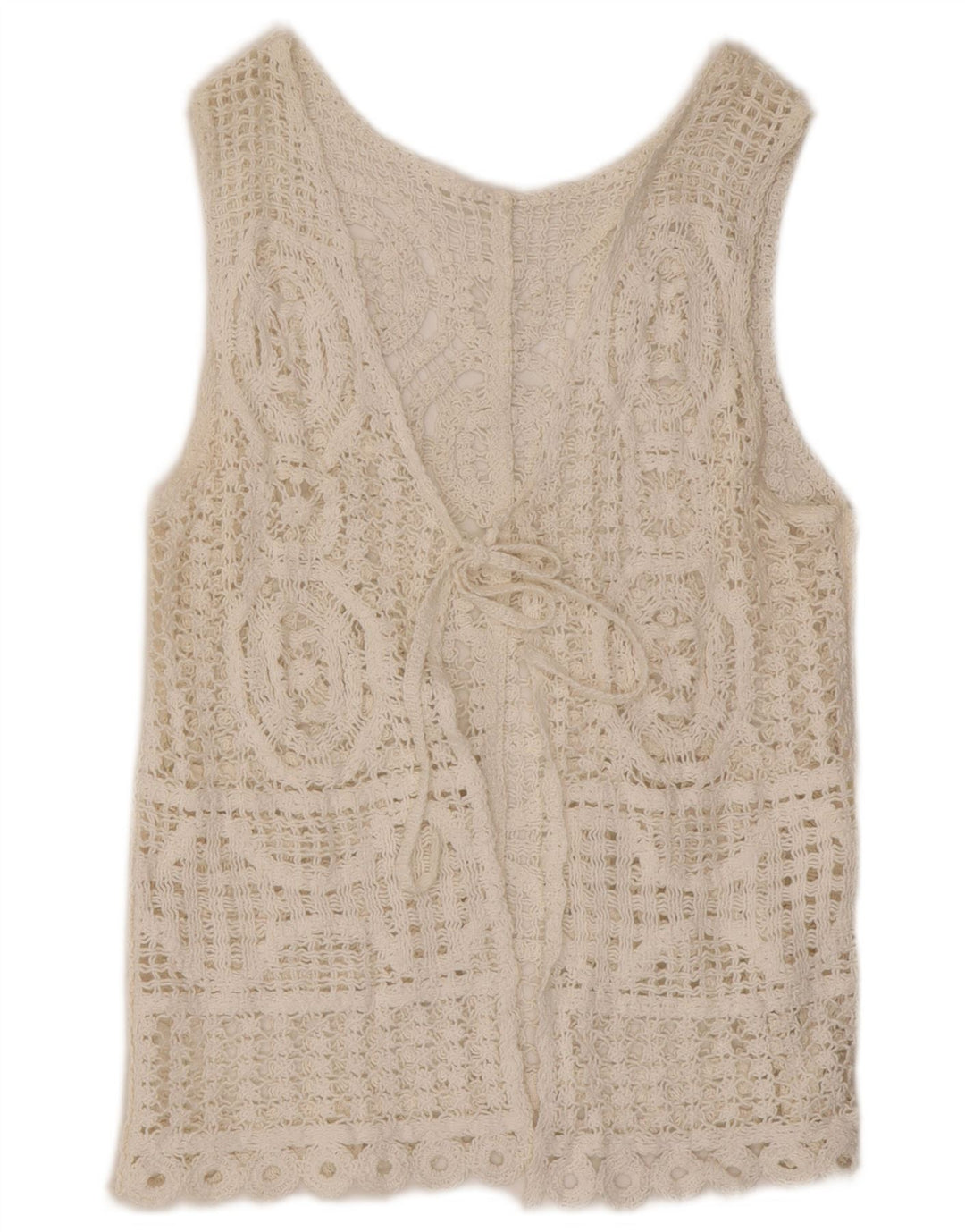 Vintage ærmeløs hæklet cardigantop til kvinder DK 14 Medium White