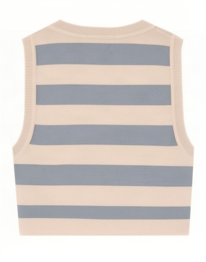 Zara Womens Crop Vest Top UK 8 Small Blue Striped