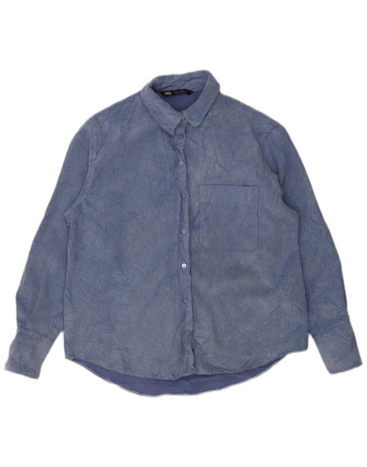 Zara Fleeceskjorte til kvinder UK 14 Medium Blue Tie Dye Polyester