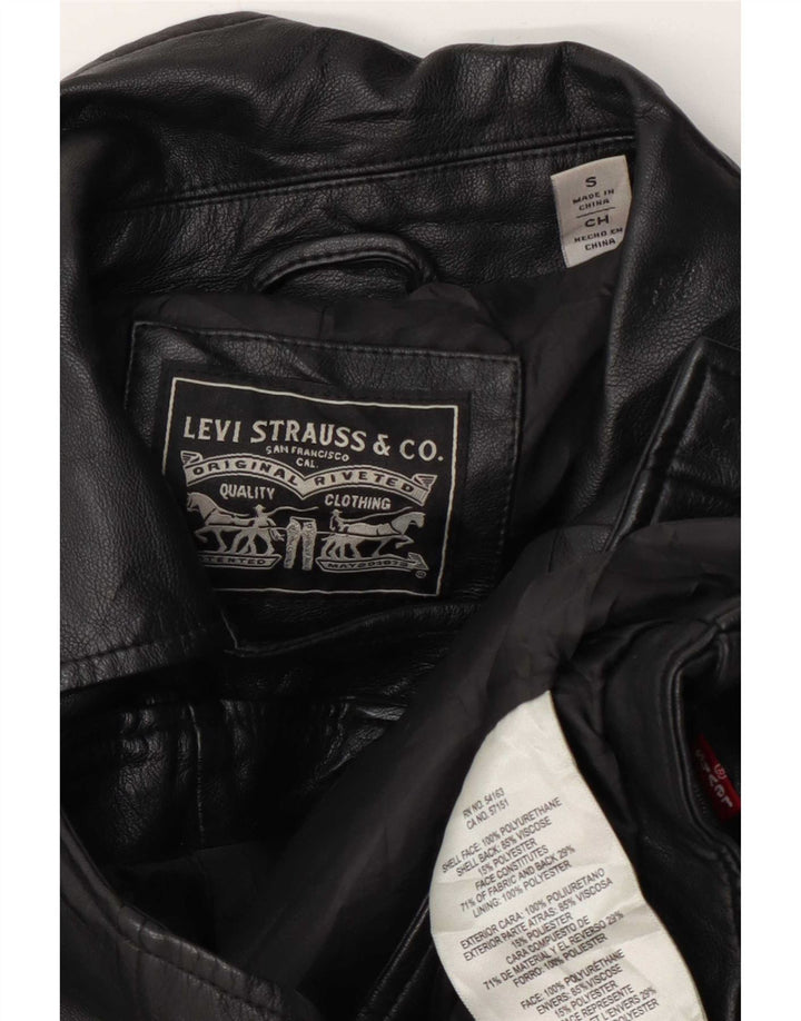 Levi's Womens Crop Biker-jakke i imiteret læder UK 10 Lille sort polyurethan