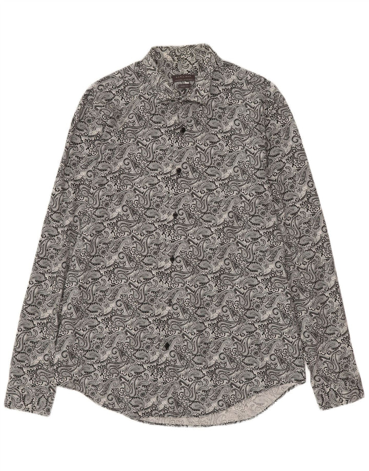 Zara Herre Slim Fit Skjorte Stor Grå Paisley Bomuld