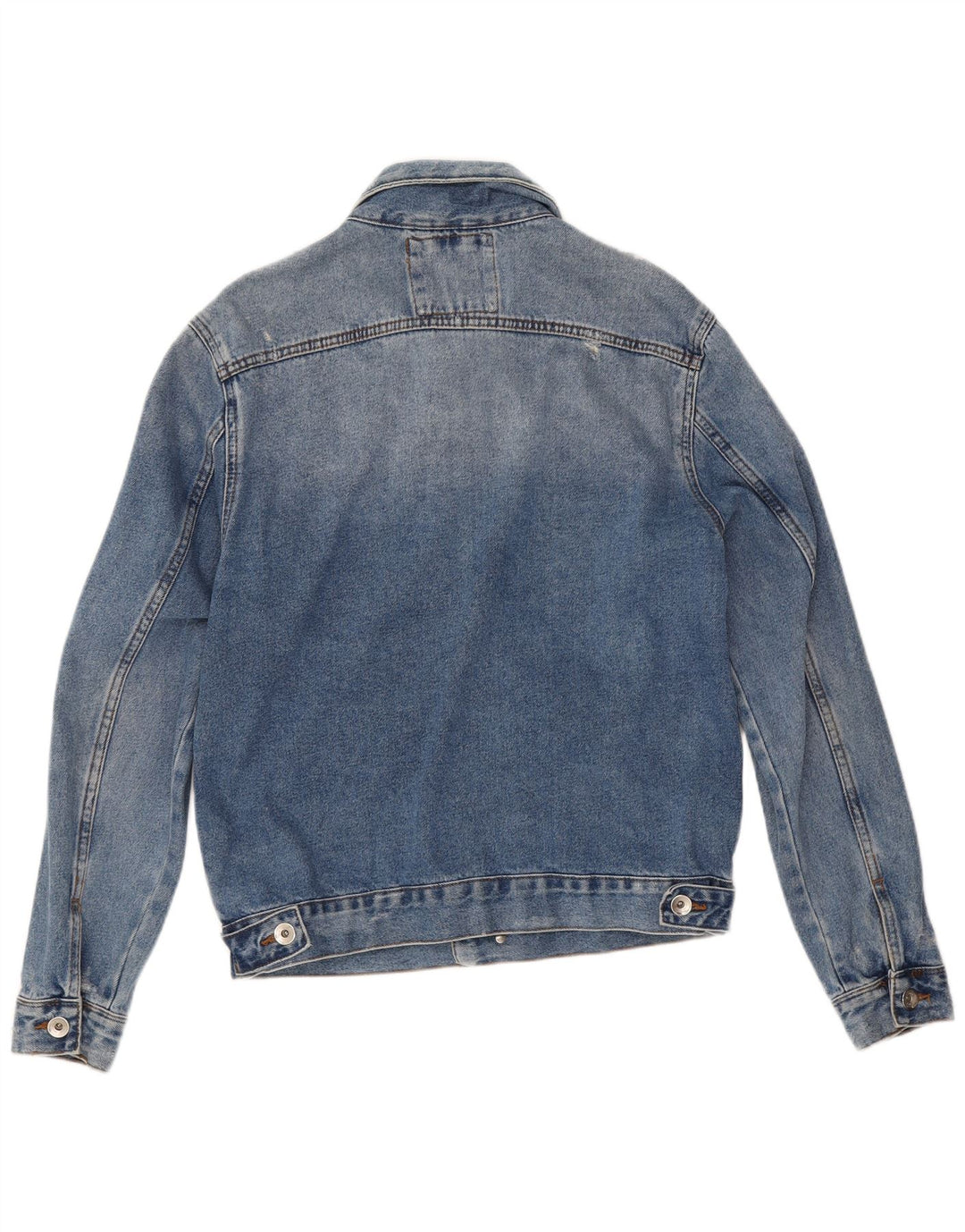 Zara Herre Distressed Denim Jacket UK 38 Medium Blue Cotton