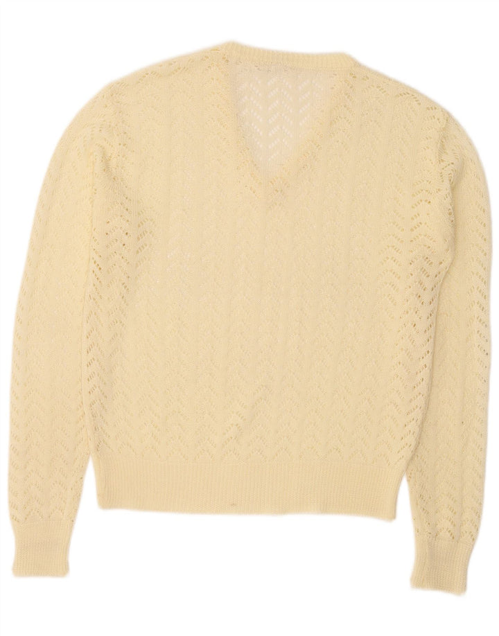 Vintage dame V-hals sweater IT 46 Stor gul polyakryl