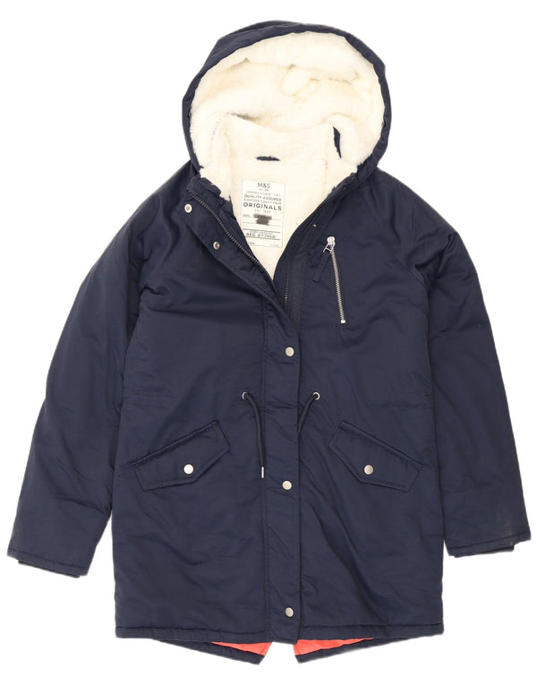 Marks & Spencer Girls Hooded Parka Jacket 11-12 Years Navy Blue Cotton