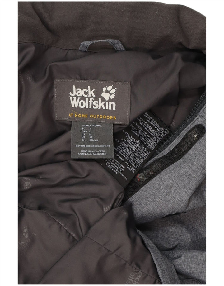JACK WOLFSKIN Dame Hætte Vandtæt Jakke UK 12 Medium Grå Polyester
