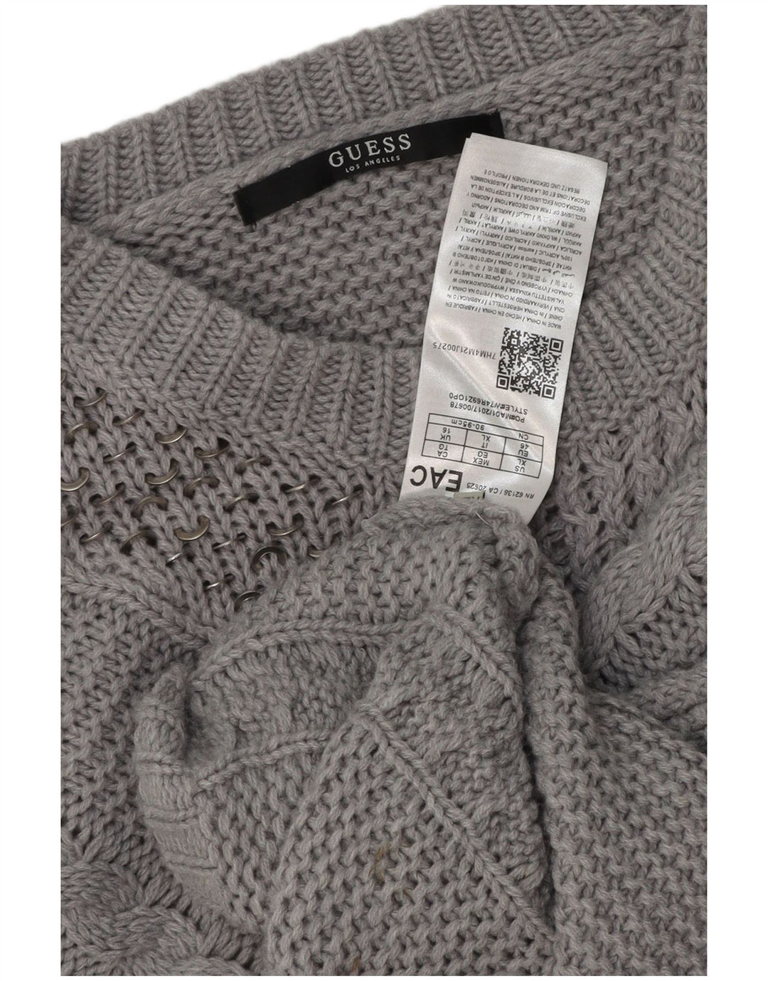 Guess Dame V-hals sweater UK 16 Stor Grå Akryl