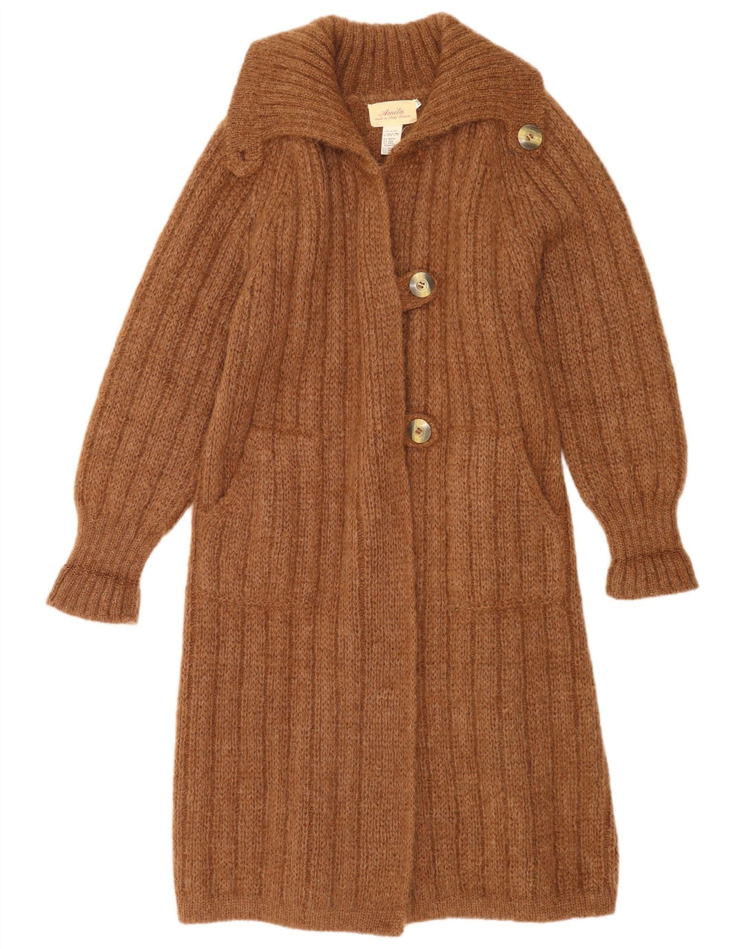 Vintage Dame Oversized Longline Cardigan Sweater UK 14 Medium Brown Modal