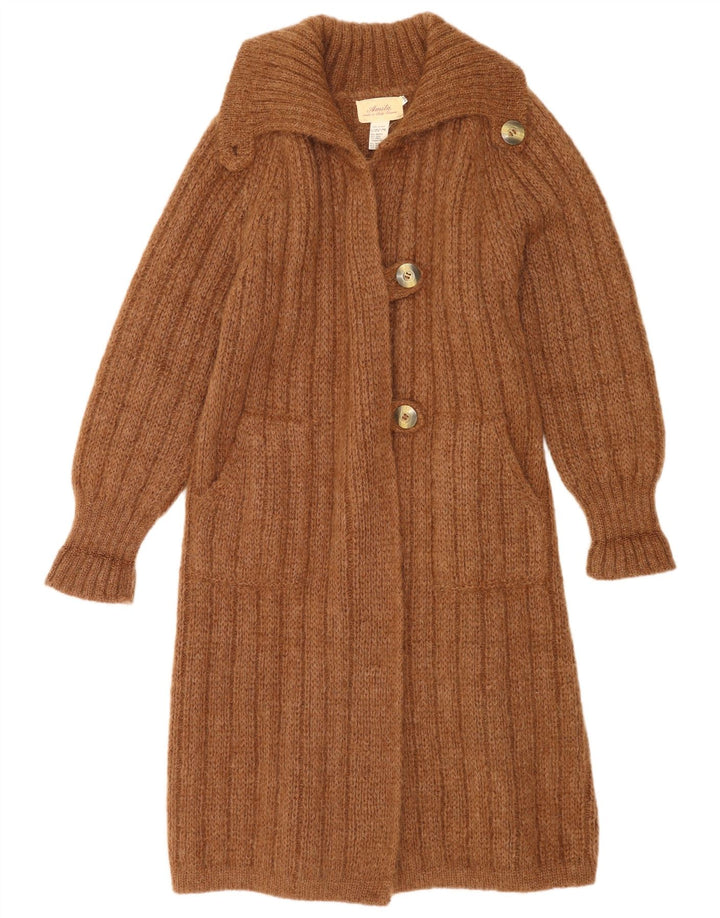 Vintage Dame Oversized Longline Cardigan Sweater UK 14 Medium Brown Modal