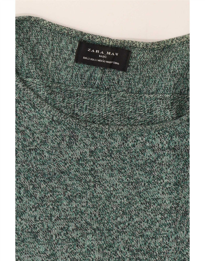 Zara Herre Boat Neck Jumper Sweater Large Grøn Flecked