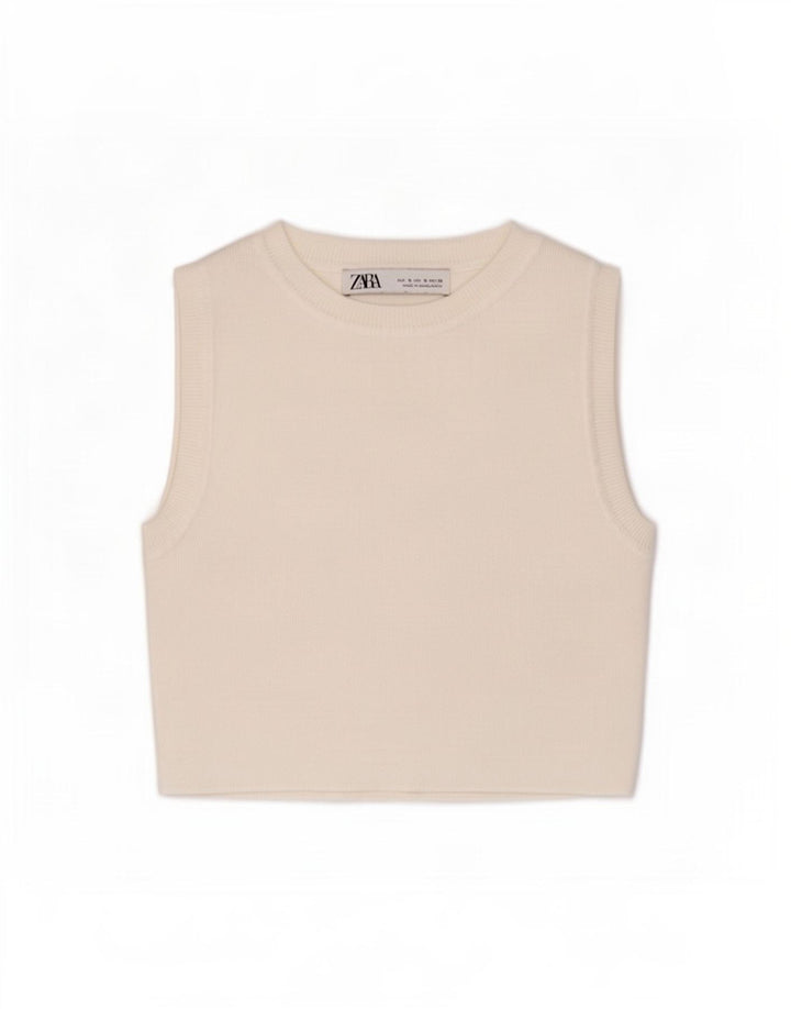 Zara Womens Crop Vest Top UK 8 Small White Viscose