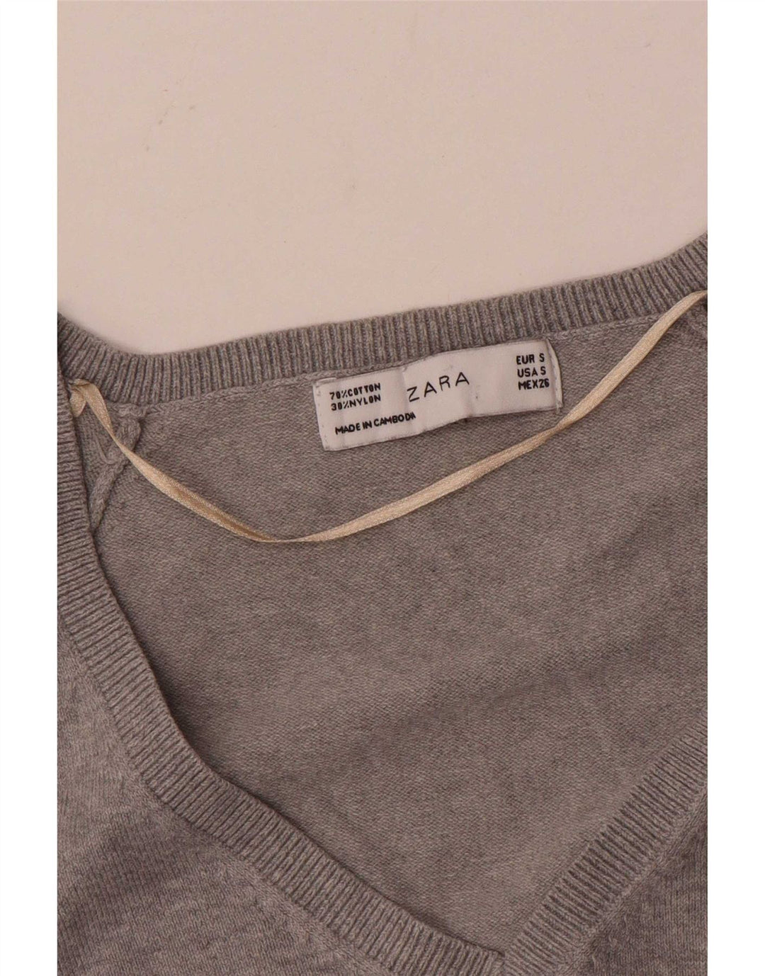 Zara Dame V-hals sweater UK 10 Lille Grå Bomuld