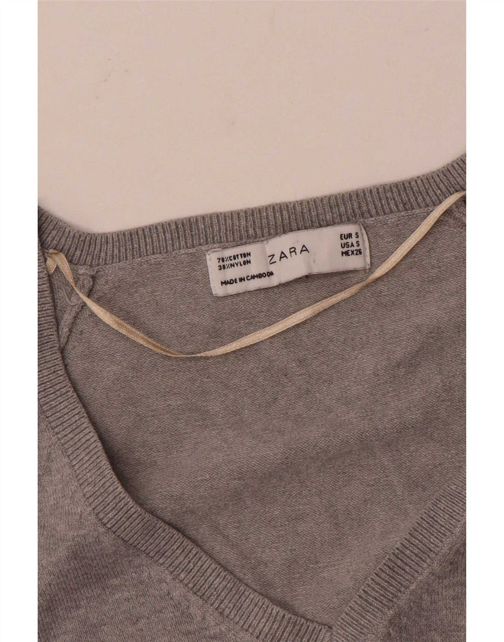 Zara Dame V-hals sweater UK 10 Lille Grå Bomuld