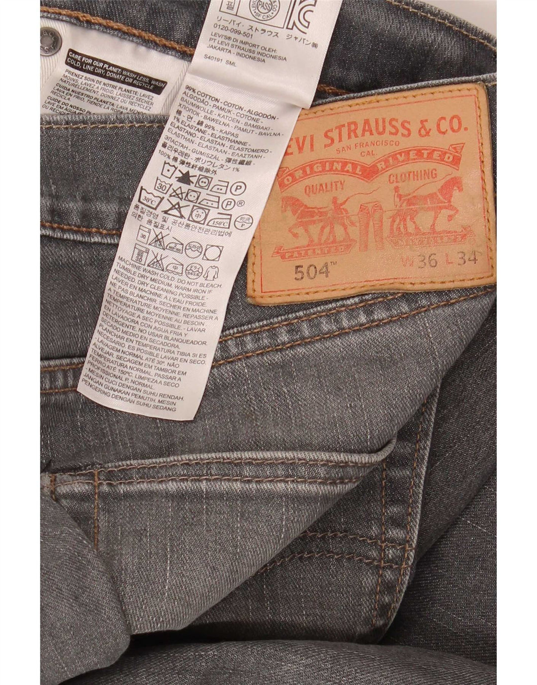 Levi's Herre 504 Straight Jeans W36 L34 Grå Bomuld