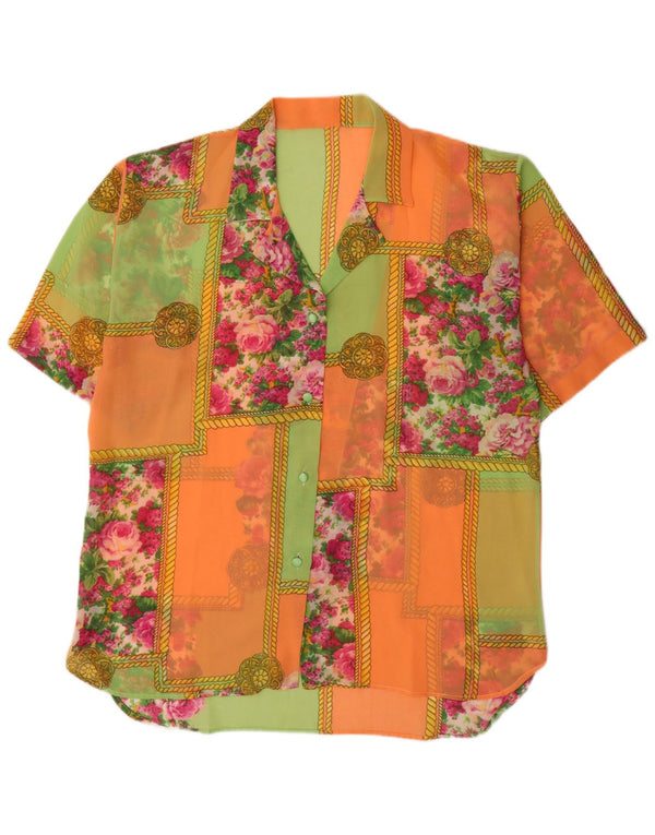 Vintage kortærmet gennemsigtig skjorte til kvinder UK 18 XL flerfarvet blomster