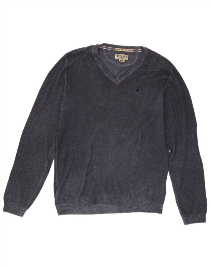 Marlboro Classics Herre V-hals sweater Medium Marineblå Bomuld