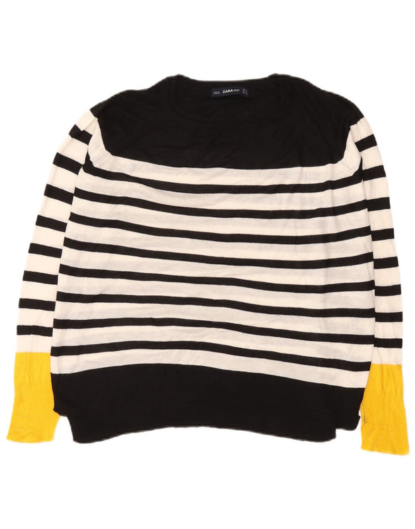 Zara Dame Oversized Boat Neck Jumper Sweater UK 10 Lille sort stribet