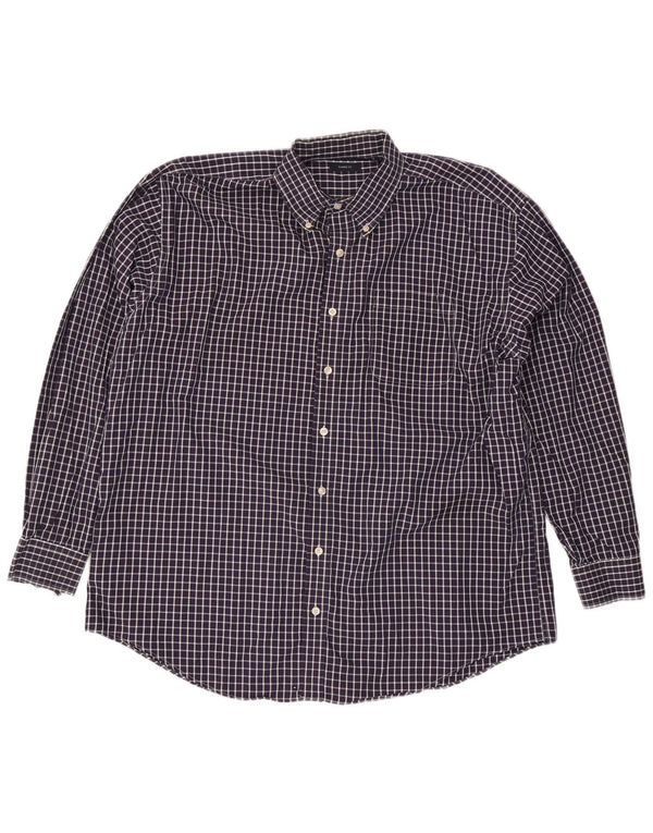 Nautica Herre Classic Fit Skjorte Størrelse 18 2XL Marineblå Ternet Bomuld