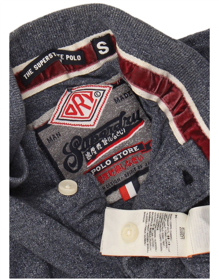 SUPERDRY Herre grafisk langærmet poloshirt Lille marineblå bomuld