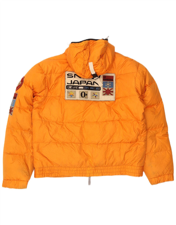Vintage Herre grafisk hættepolstret jakke UK 42 XL Orange Polyester