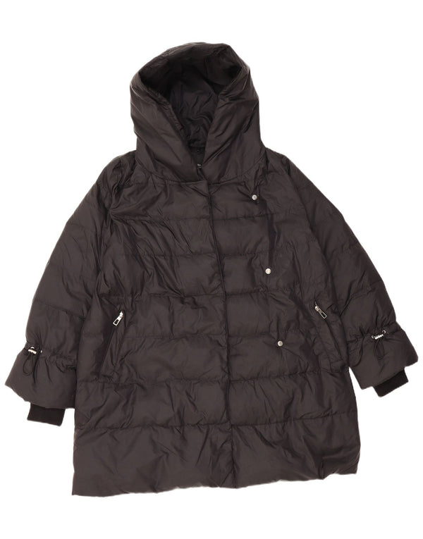 Zara Dame Hætte Polstret Frakke UK 14 Medium Sort Polyamid