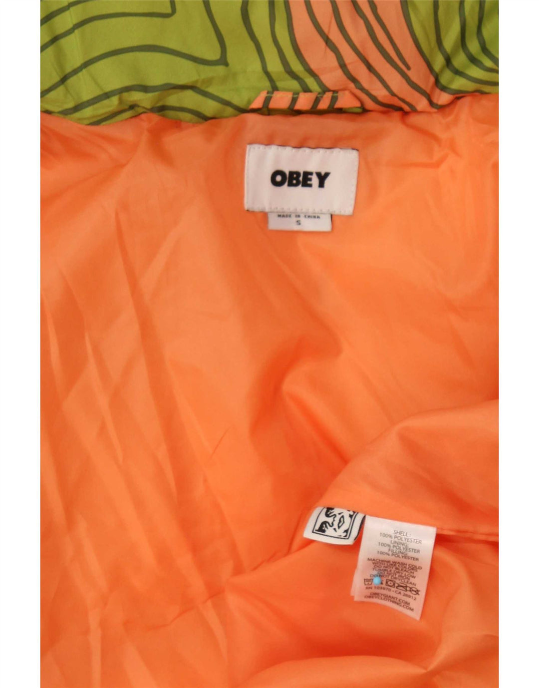 Obey Dame Oversized Polstret Jakke UK 10 Lille Grøn Geometrisk Polyester