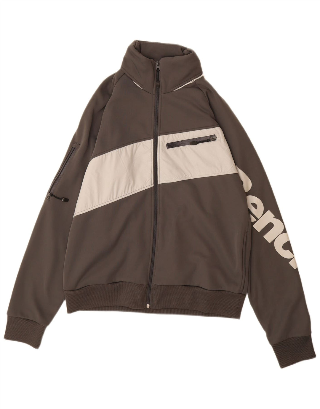 BÆNK Herre grafisk træningsdragt Topjakke Stor grå Colourblock Polyester