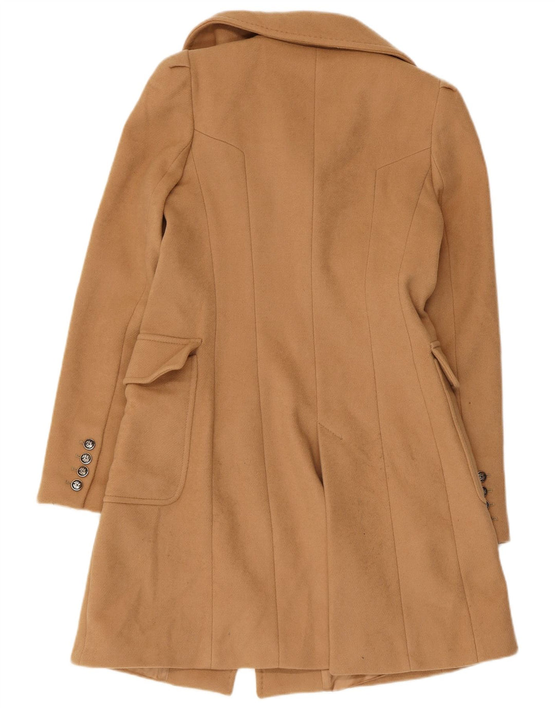 Zara Dame Dobbeltradet Frakke UK 12 Medium Brun Uld