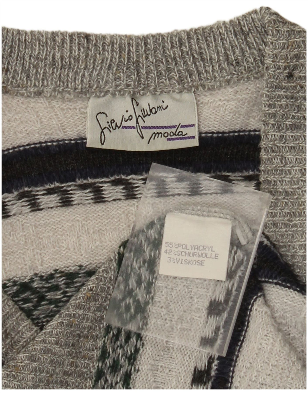 VINTAGE Vest Tank Top Medium Grå Stribet Polyacryl