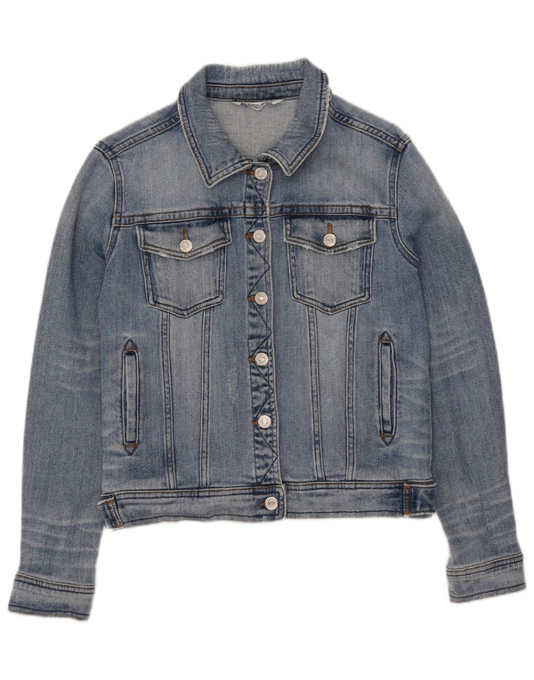 Zara Dame Crop Denim Jacket UK 12 Medium Blue Cotton