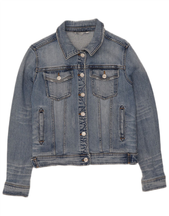 Zara Dame Crop Denim Jacket UK 12 Medium Blue Cotton