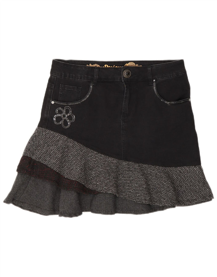 Desigual Dame Asymmetrisk Denim Nederdel EU 40 Medium W30 Grå Sildeben