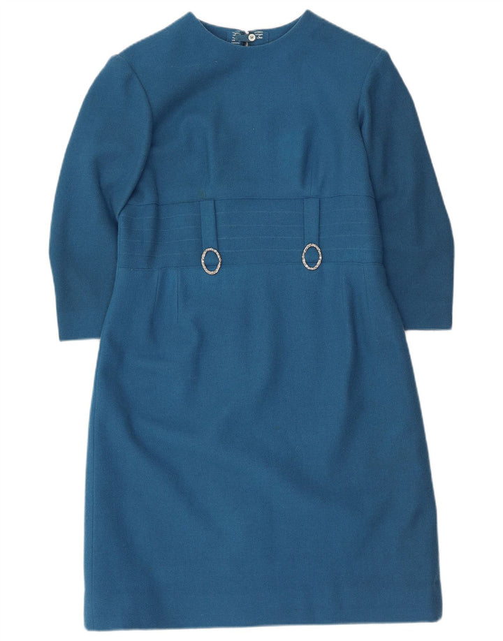 VINTAGE Kvinder 3/4 ærmet Skede Kjole UK 12 Medium Blue