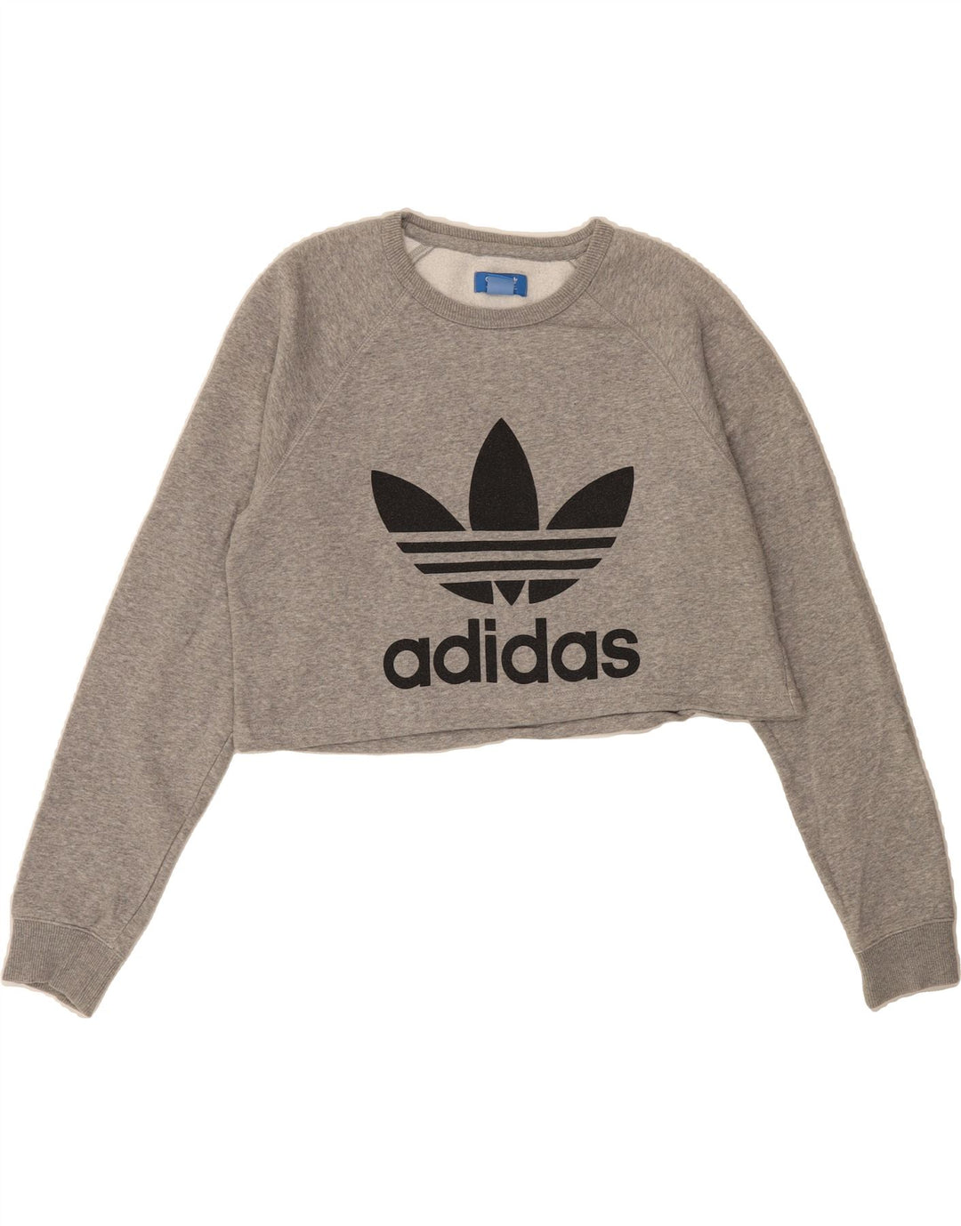 ADIDAS Womens Crop Graphic Sweatshirt Jumper UK 14 Medium Grey Vintage Adidas and Second-Hand Adidas from Messina Hembry 