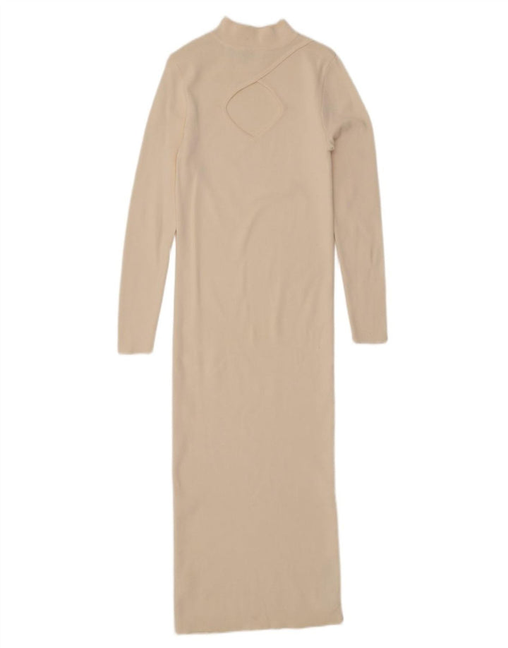 Zara Langærmet Maxikjole til kvinder UK 12 Medium Off White Viscose