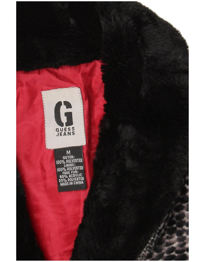 Guess Womens Faux Fur Jacket UK 14 Medium Grey Animal Print Polyester