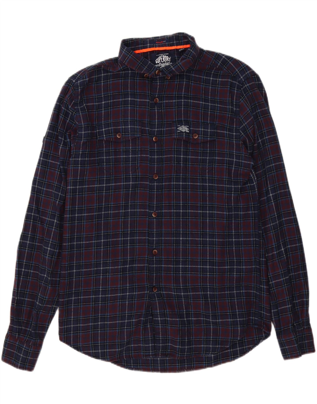 Superdry Herre Regular Fit Flanelskjorte Medium Navyblå Ternet Bomuld