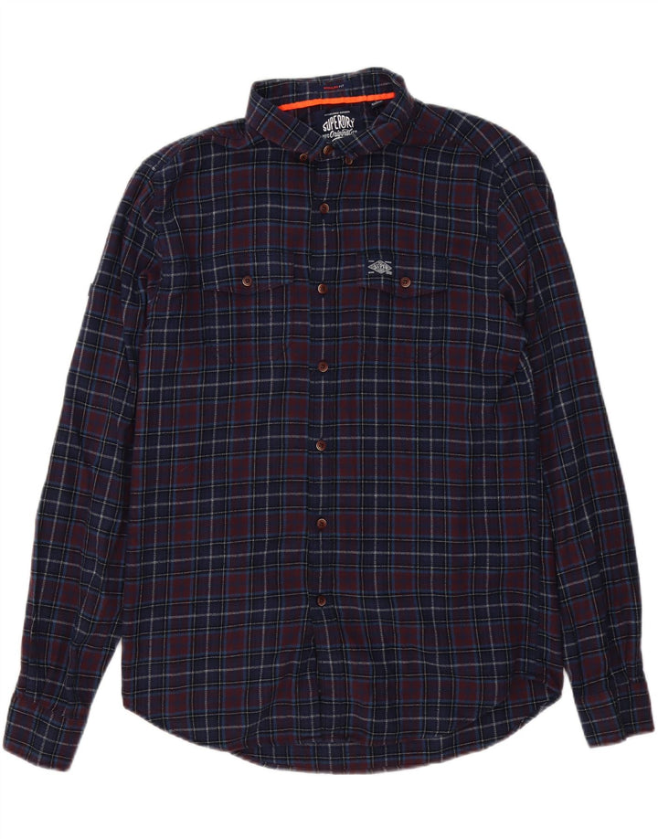 Superdry Herre Regular Fit Flanelskjorte Medium Navyblå Ternet Bomuld